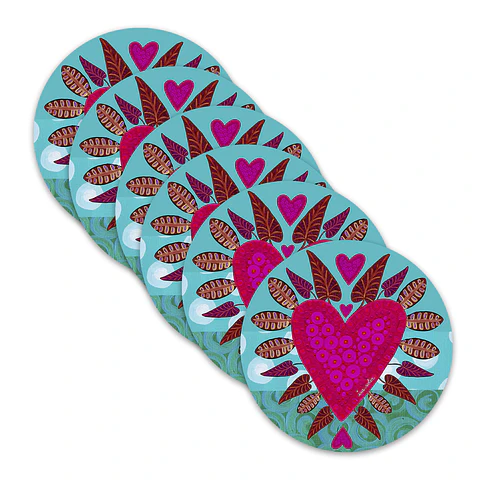 Set 6 Individuales Redondo Corazón Turquesa