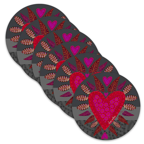 Set 6 Individuales Redondo Corazón Gris