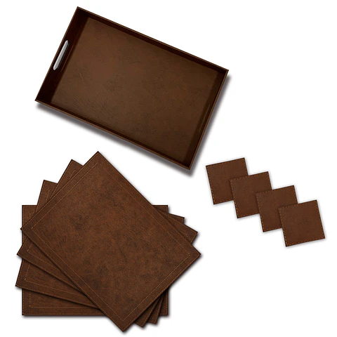 Set Bandeja + 6 Posa vasos + 6 Individuales Habano