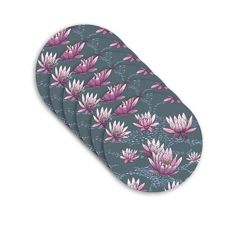 Set 6 Individuales Graba Flor De Loto Redondos