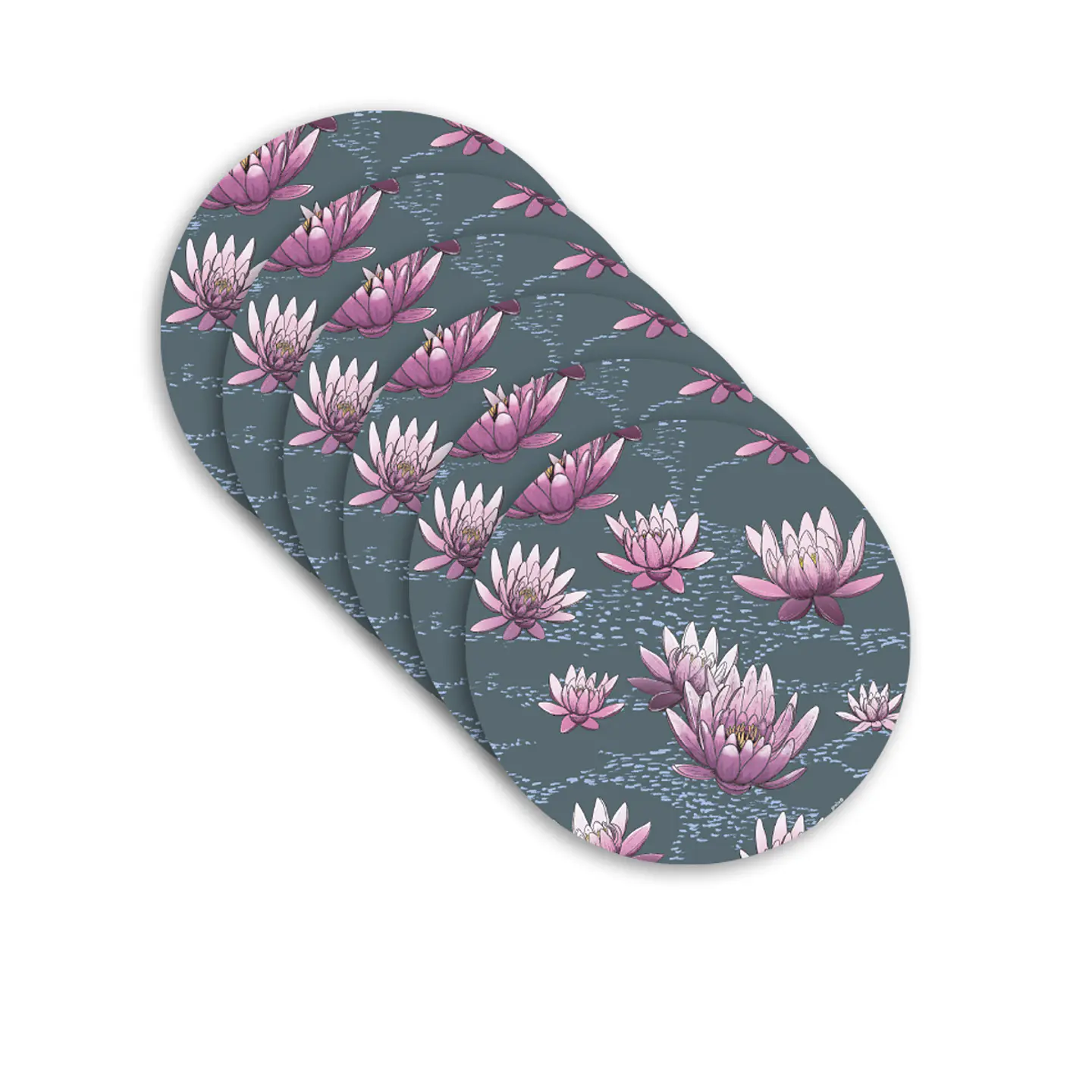 Set 6 Individuales Graba Flor De Loto Redondos 1