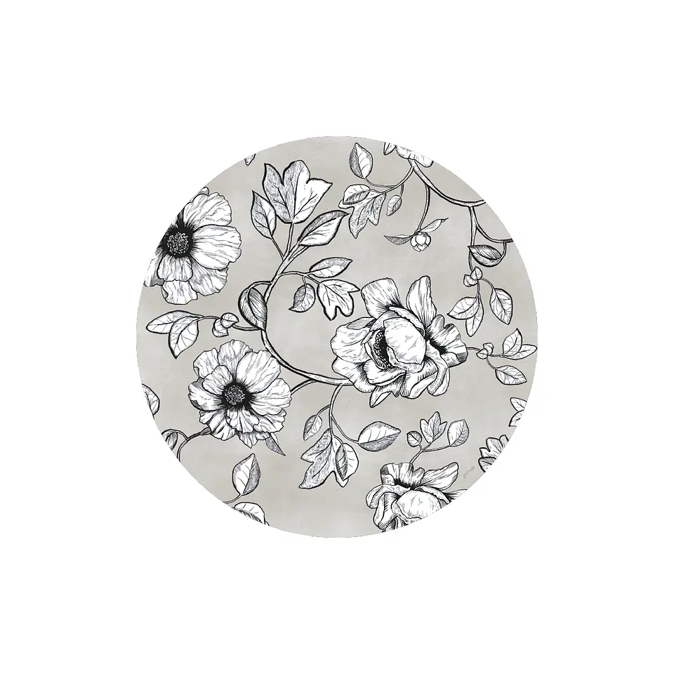 Set 6 Individuales Graba Rosas Gris Redondos 2