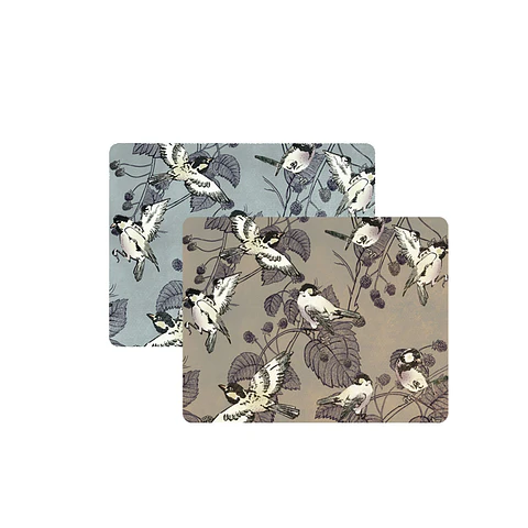 Set 8 Individuales Pájaros Naranja - Gris Rectangular