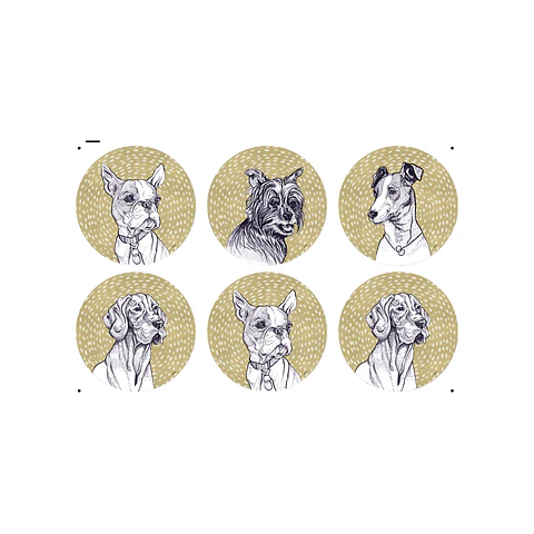 Set 6 Individuales Graba Perros Mostaza Redondos