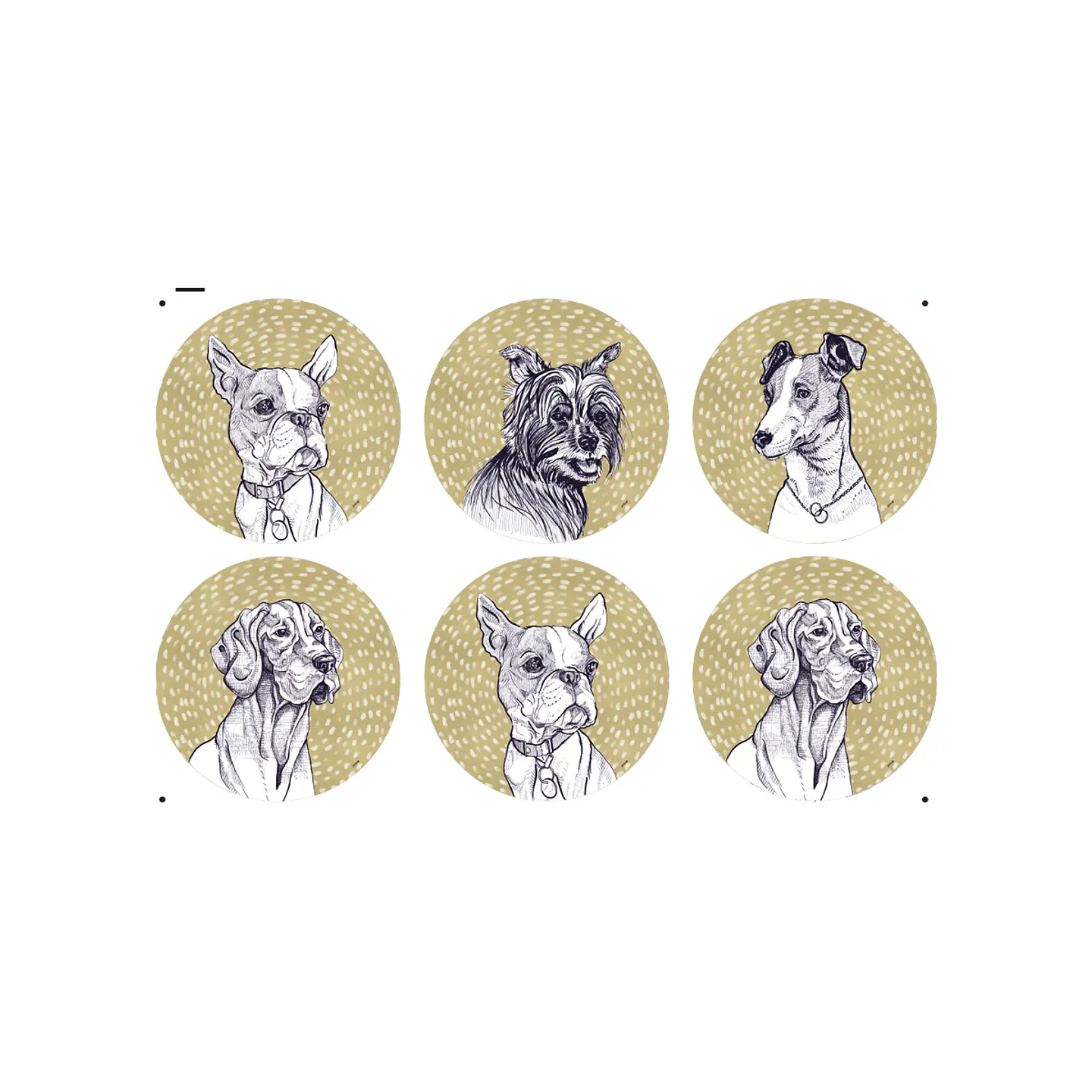 Set 6 Individuales Graba Perros Mostaza Redondos 2