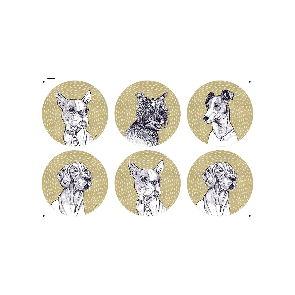 Set 6 Individuales Graba Perros Mostaza Redondos 2