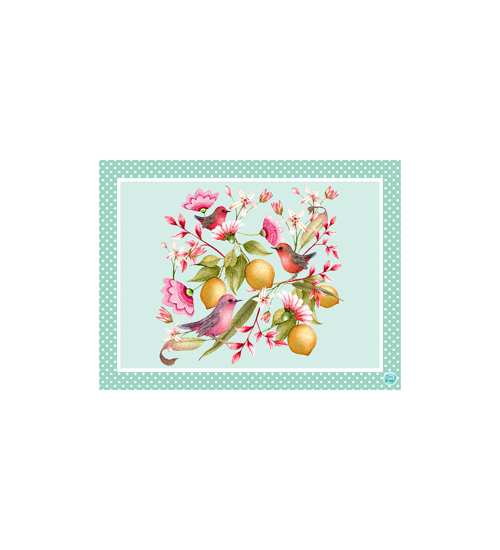 Set 8 Individuales Limones Verde Menta Rectangular 32 x 42 cm