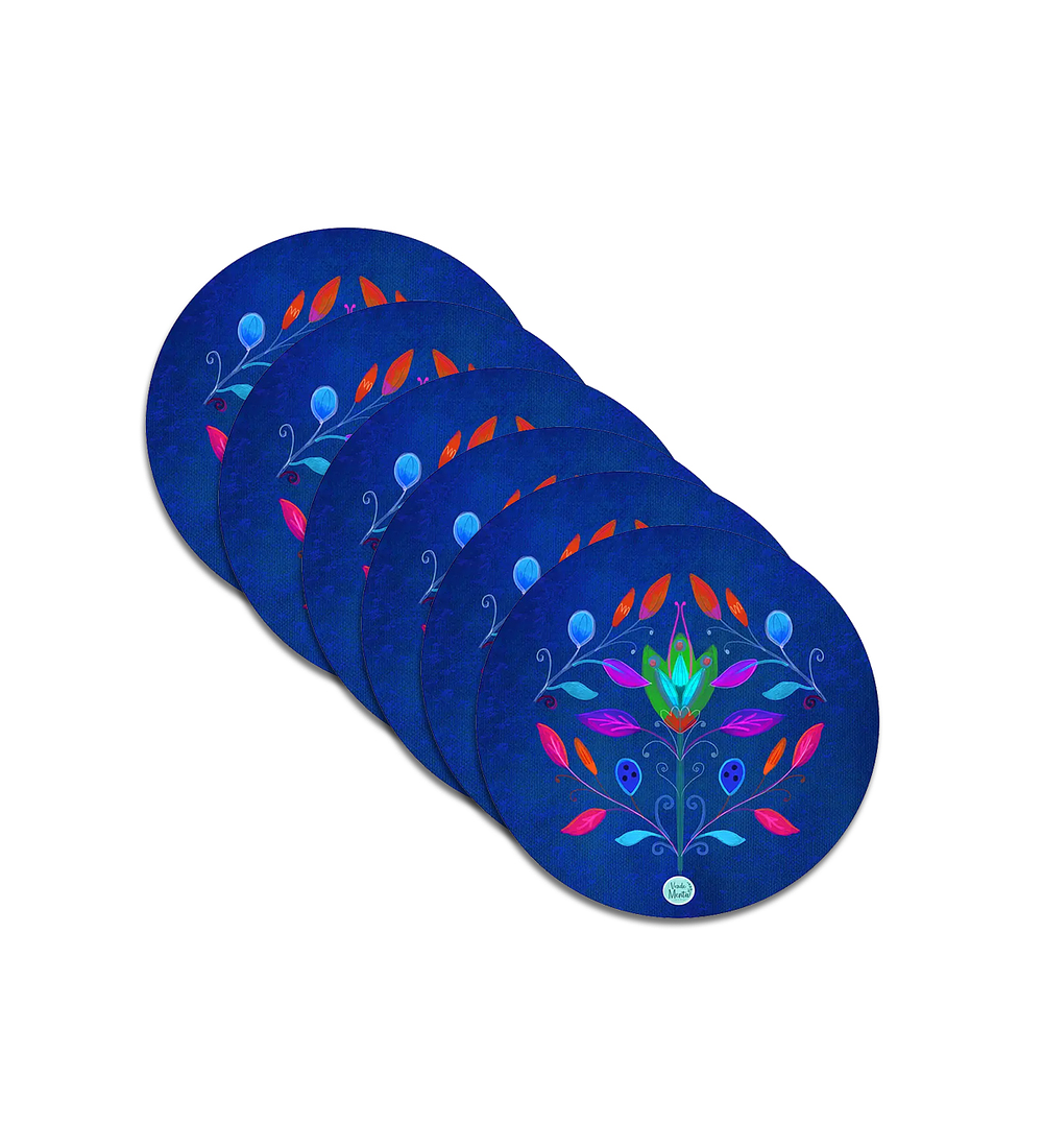 Set 6 individuales Folk Azul - Redondo 37 x 37 cm