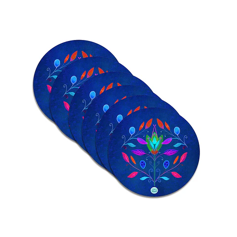 Set 6 individuales Folk Azul - Redondo 37 x 37 cm