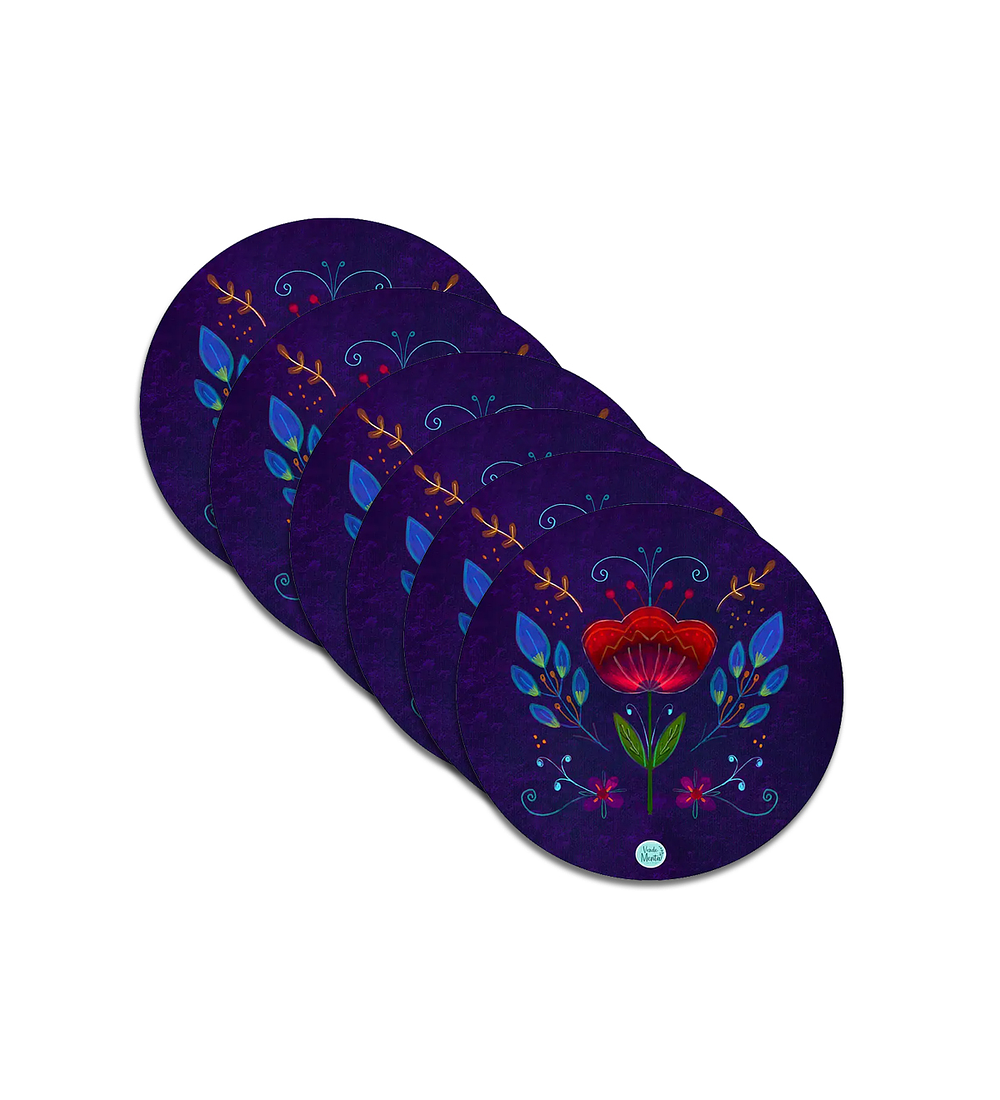 Set 6 individuales Folk Morado - Redondo 37 x 37 cm