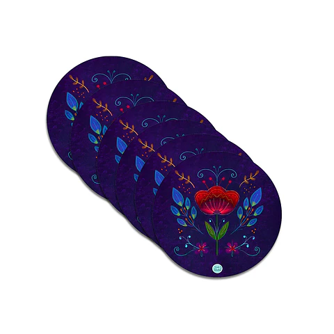 Set 6 individuales Folk Morado - Redondo 37 x 37 cm
