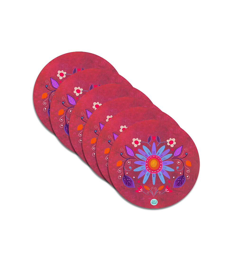 Set 6 individuales Folk Rojo - Redondo 37 x 37 cm