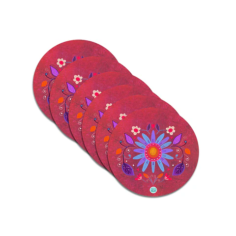 Set 6 individuales Folk Rojo - Redondo 37 x 37 cm