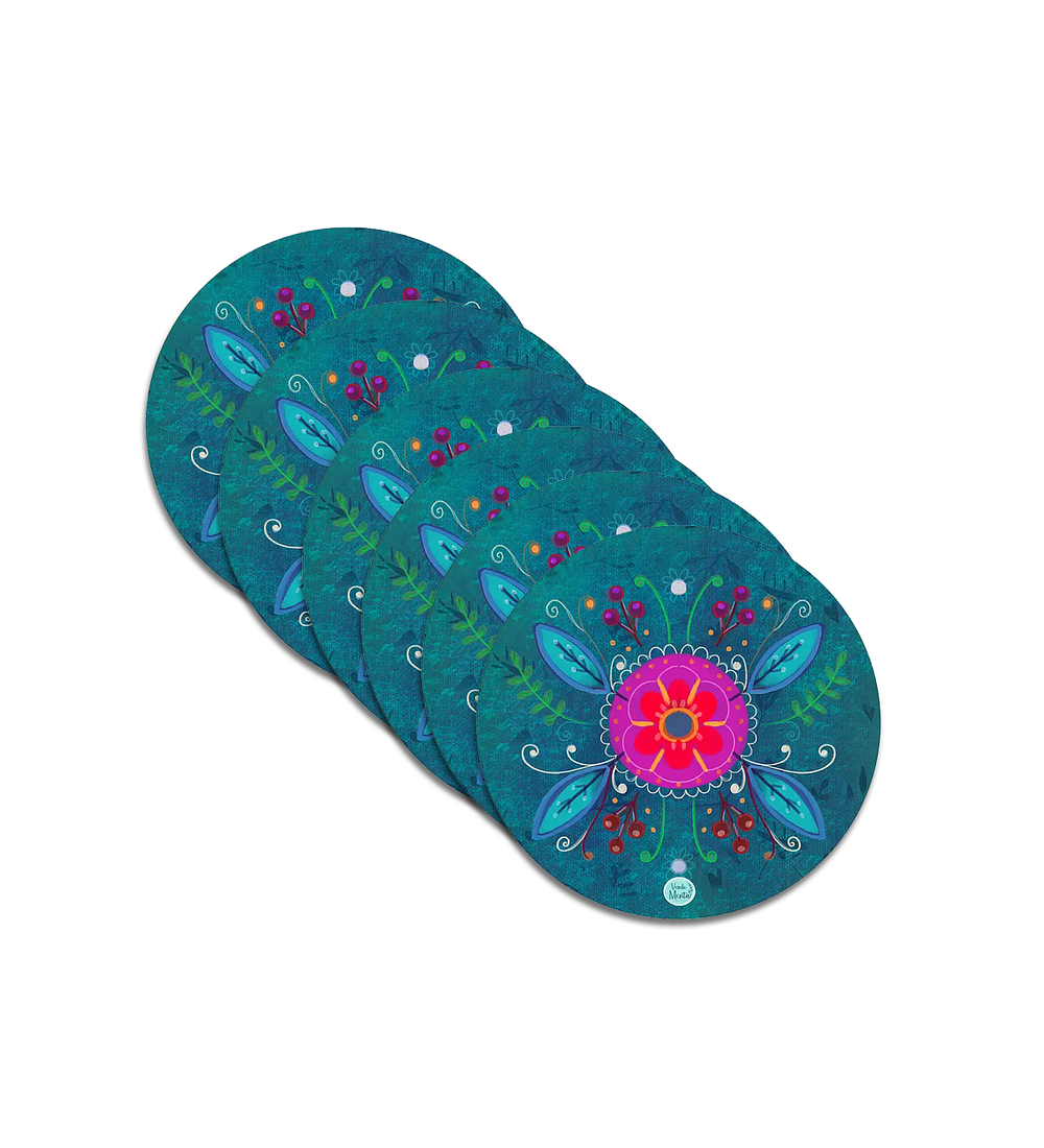 Set 6 individuales Folk Turqueza - Redondo 37 x 37 cm