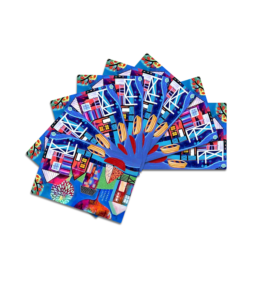 Set 8 individuales Palafitos Azul 1 Rectangular 32 x 42 cm