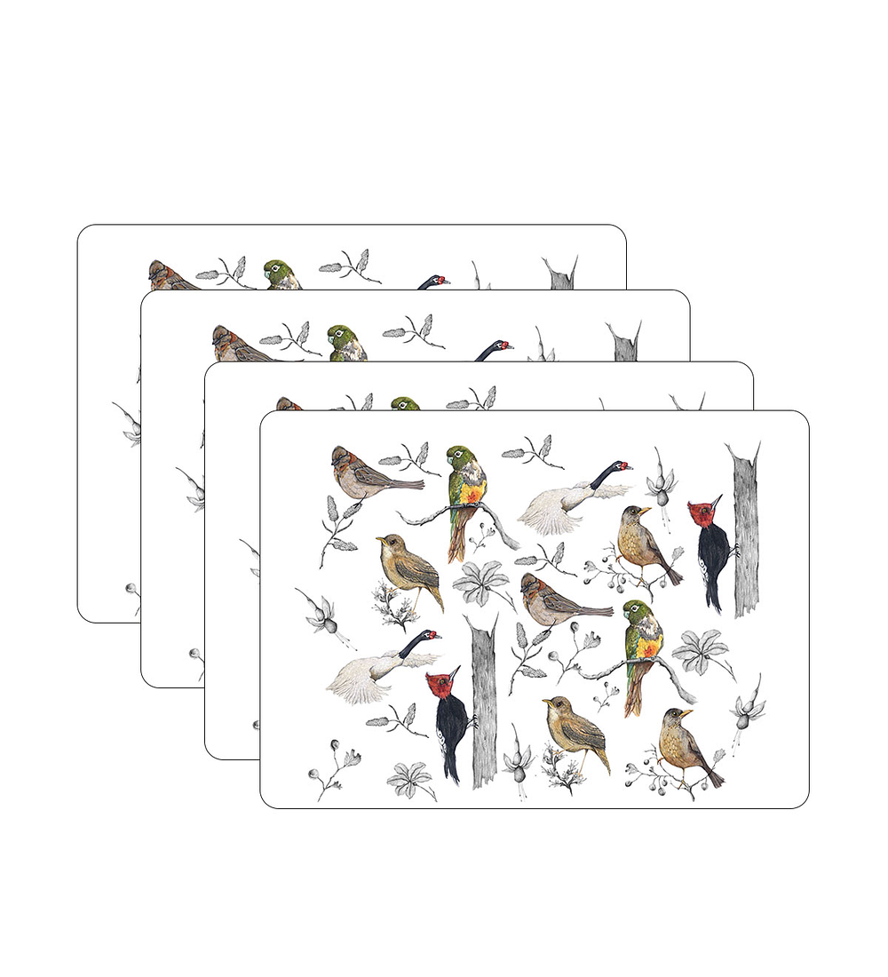 Set 4 Individuales Rectangulares Paloma del Río Pájaros Endémicos