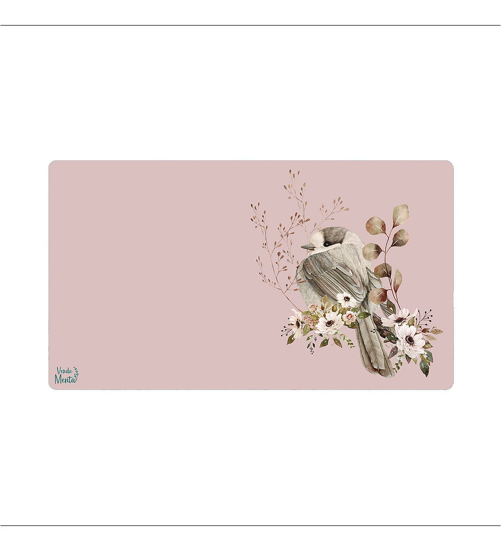 Office Pad Pajarito Gris y Flores- 40 X 70 Cm