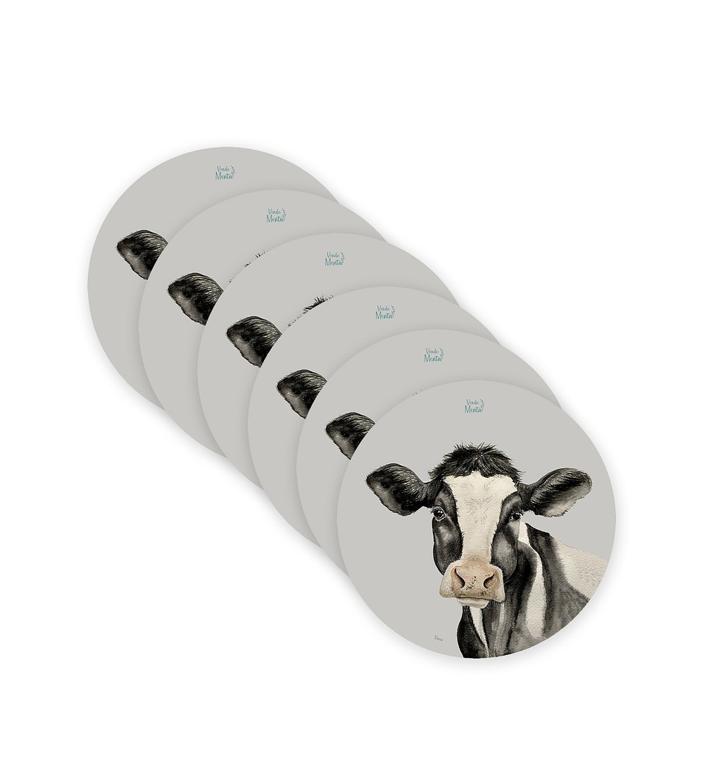 Set 6 individuales Vaca Blanco y Negro- Redondo 37 x 37 cm