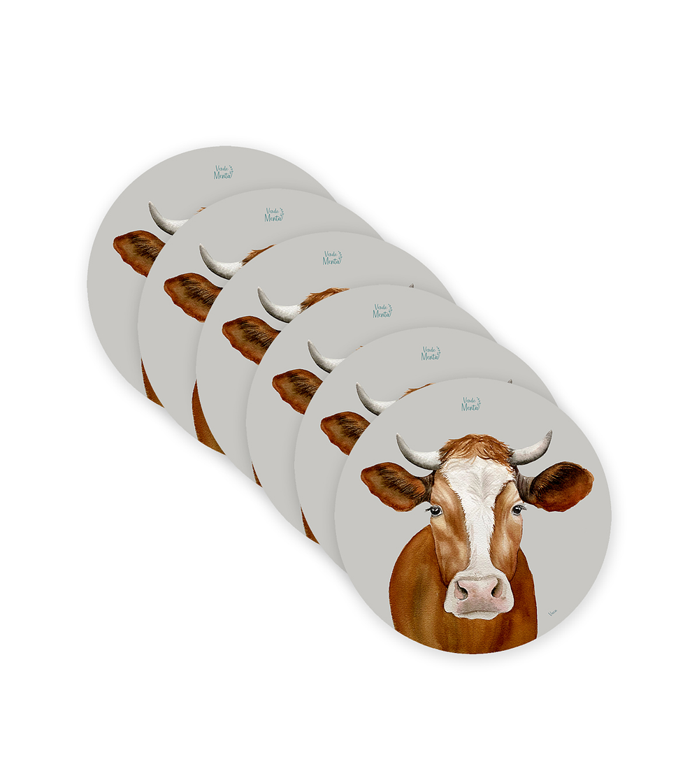 Set 6 individuales Vaca Café- Redondo 37 x 37 cm