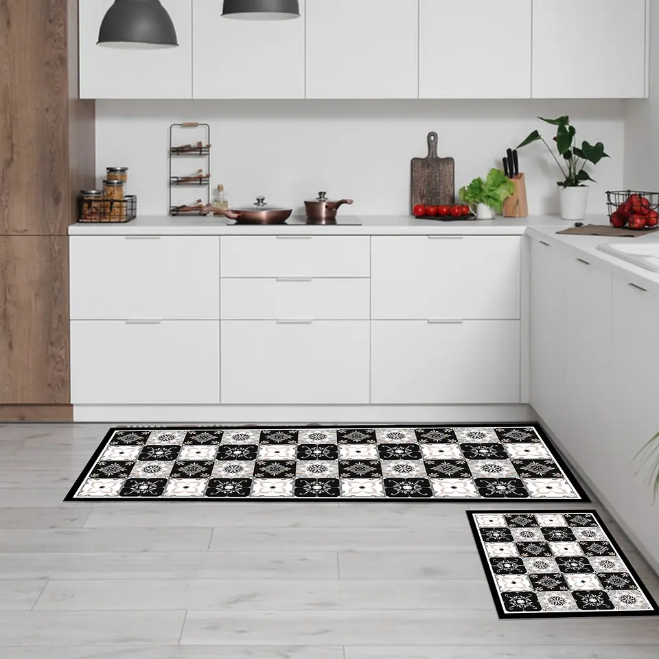 Set 2 Alfombras de Cocina Ultra Delgada Baldosa Gris 4