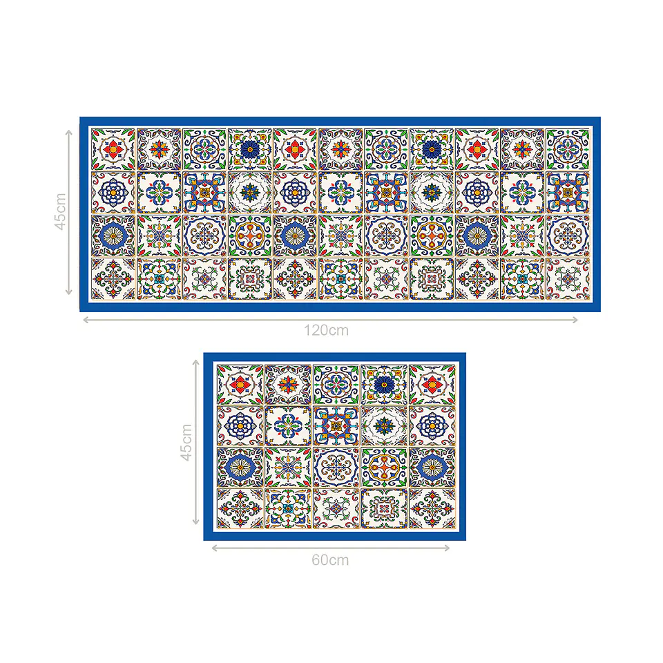 Set 2 Alfombras de Cocina Ultra Delgada Baldosa Española 3