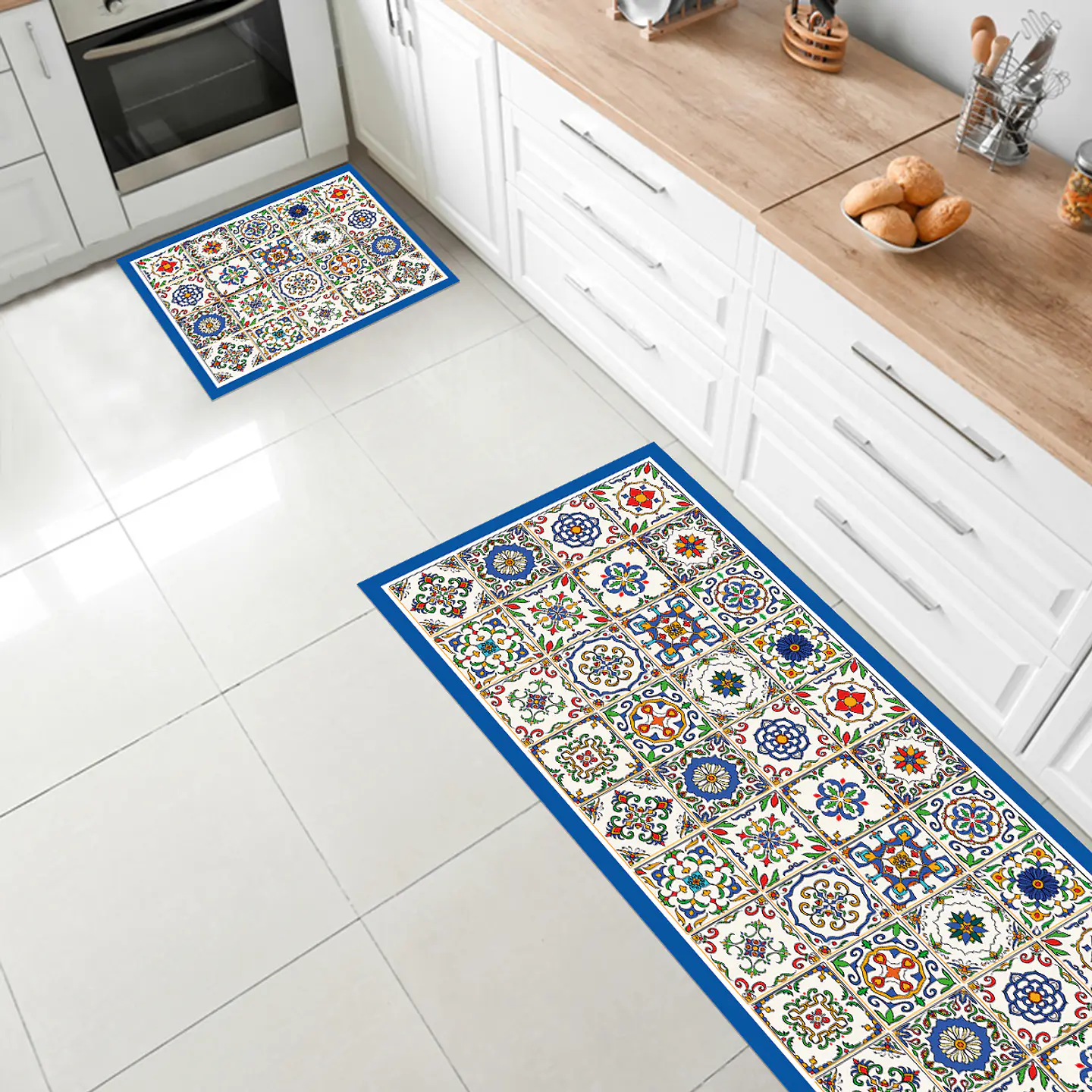 Set 2 Alfombras de Cocina Ultra Delgada Baldosa Española 1