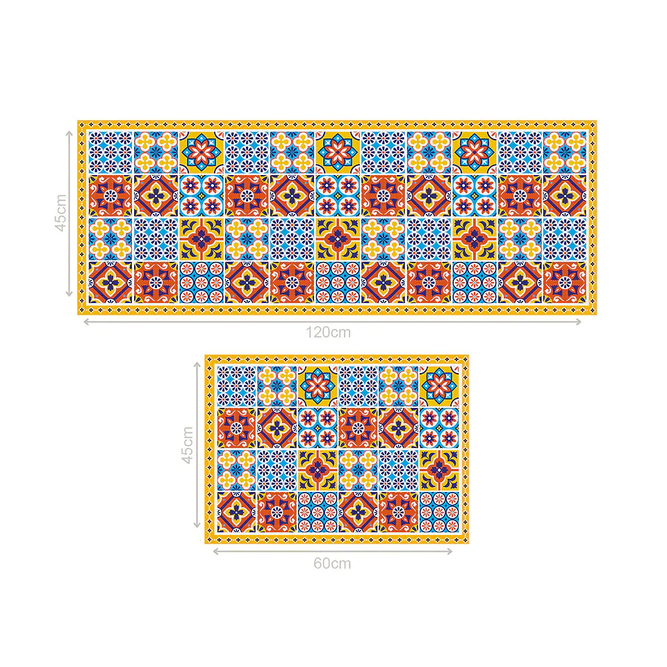 Set 2 Alfombras de Cocina Ultra Delgada Baldosa Portuguesa 4