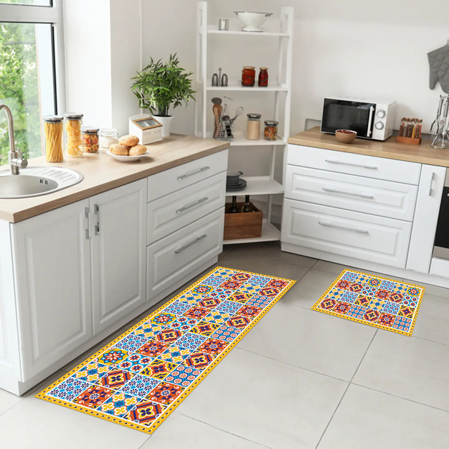 Set 2 Alfombras de Cocina Ultra Delgada Baldosa Portuguesa 1