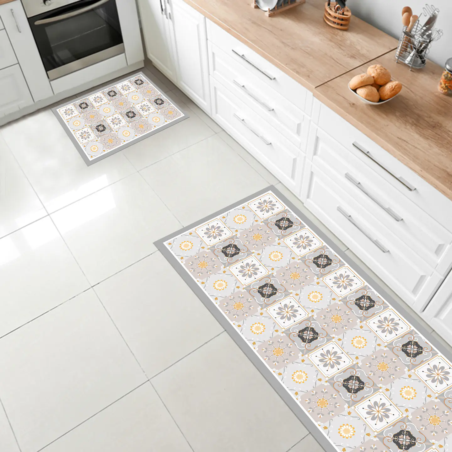Set 2 Alfombras De Cocina Ultra Delgada Baldosa Amarilla 1