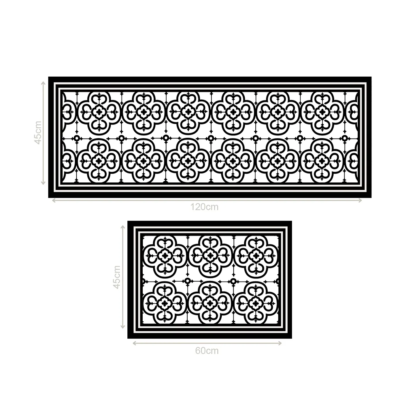 Set 2 Alfombras De Cocina Ultra Delgada Flor Arabe Black 3