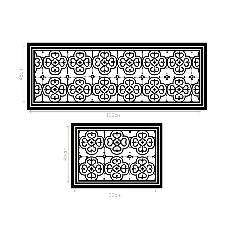 Set 2 Alfombras De Cocina Ultra Delgada Flor Arabe Black 3