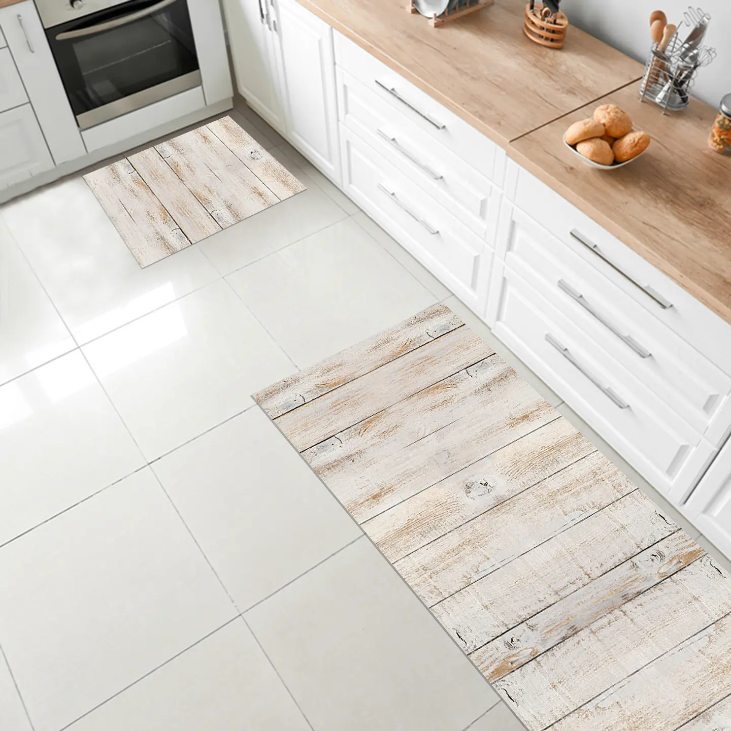 Set 2 Alfombras De Cocina Ultra Delgada Madera Natural 1