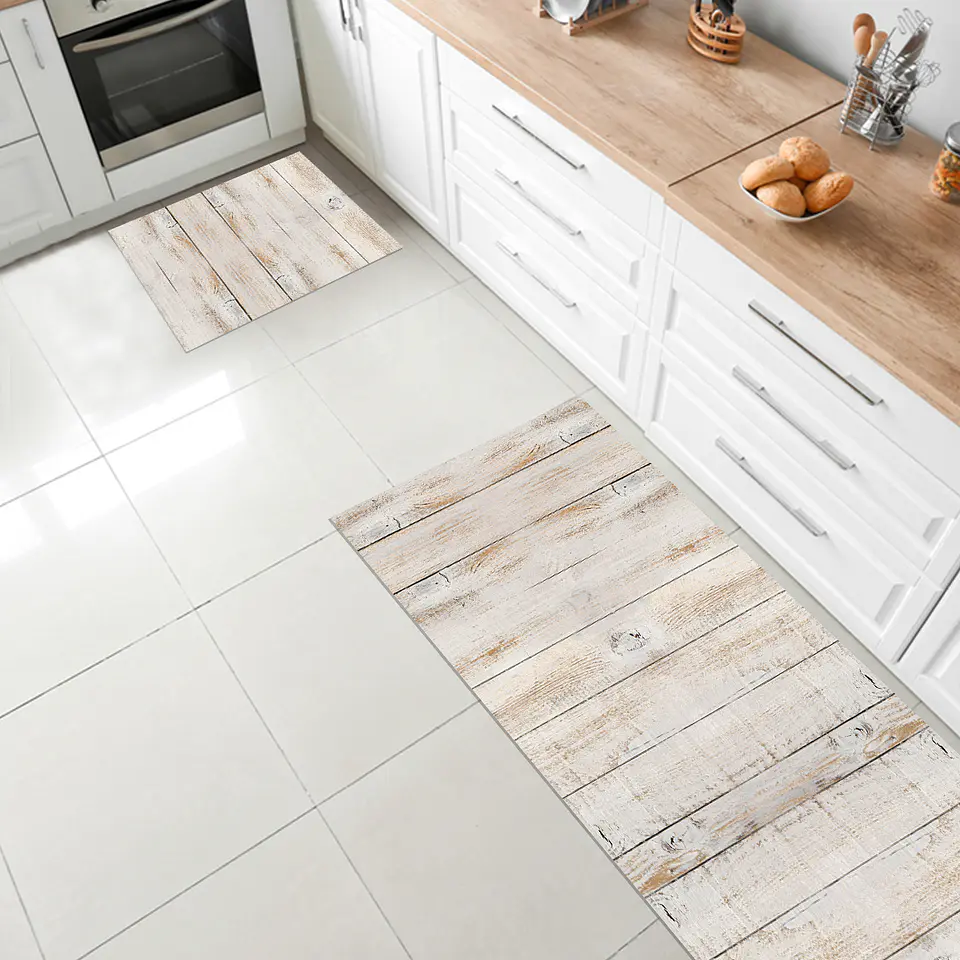 Set 2 Alfombras De Cocina Ultra Delgada Madera Natural 1