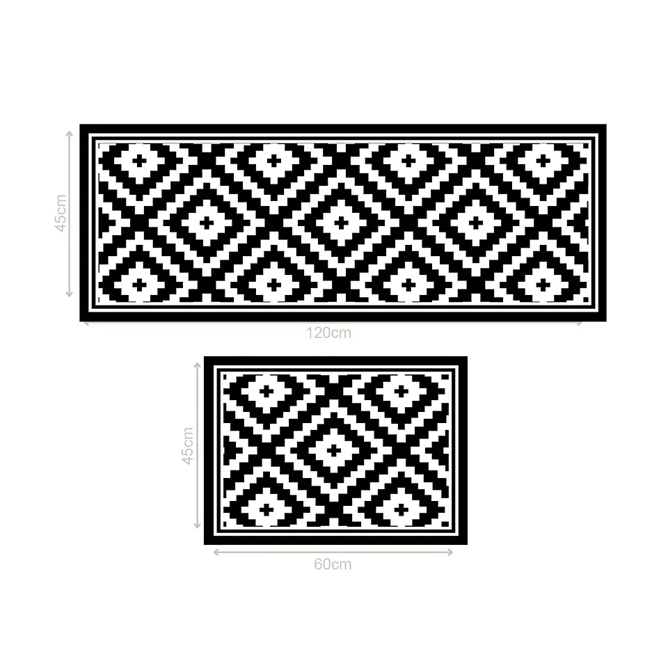 Set 2 Alfombras De Cocina Ultra Delgada Rombos Black 4