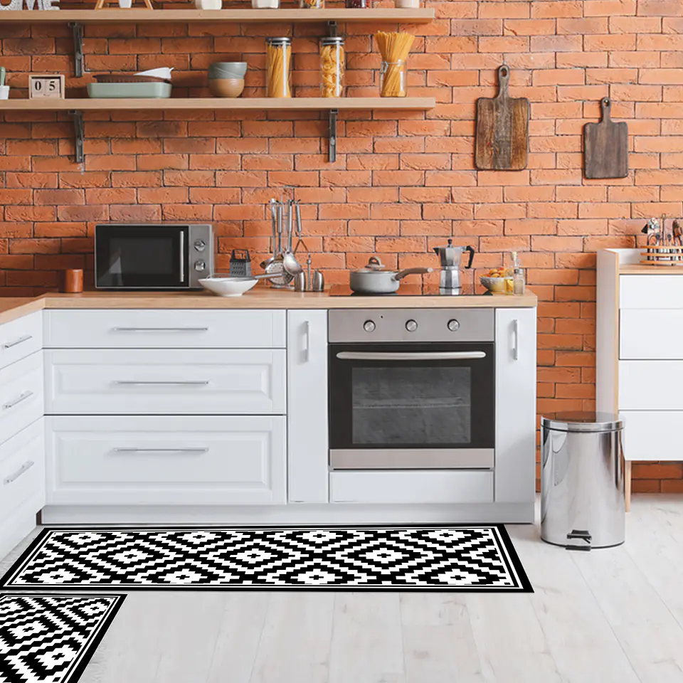 Set 2 Alfombras De Cocina Ultra Delgada Rombos Black 1