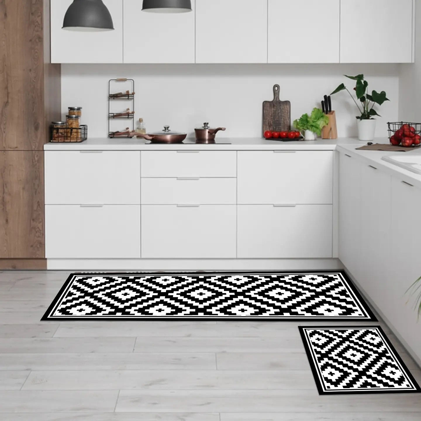 Set 2 Alfombras De Cocina Ultra Delgada Rombos Black 3