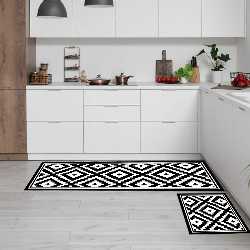 Set 2 Alfombras De Cocina Ultra Delgada Rombos Black 3