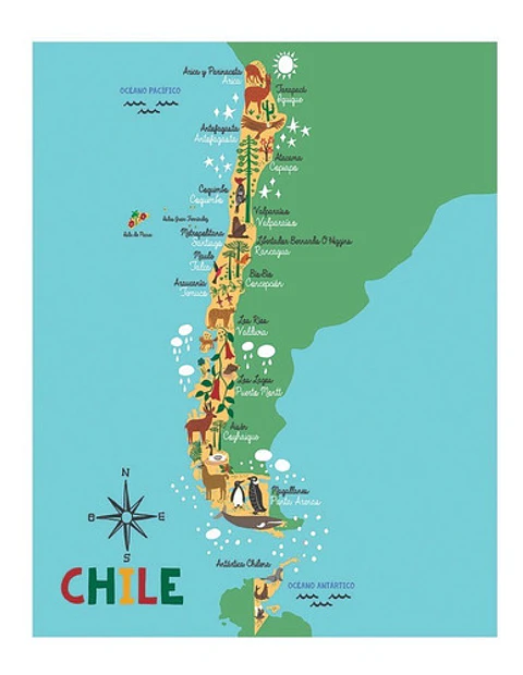 Alfombra Infantil Vinílica Mapa Chile 110 X 140 Cm