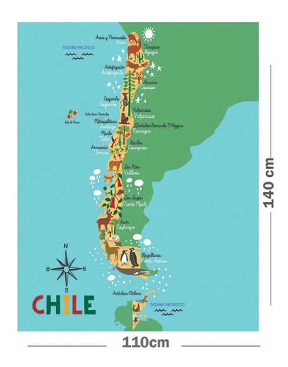 Alfombra Infantil Vinílica Mapa Chile 110 X 140 Cm 3