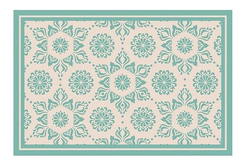 Alfombra Vinílica De Baño - Flor Hindú Turquesa 40x60 Cm