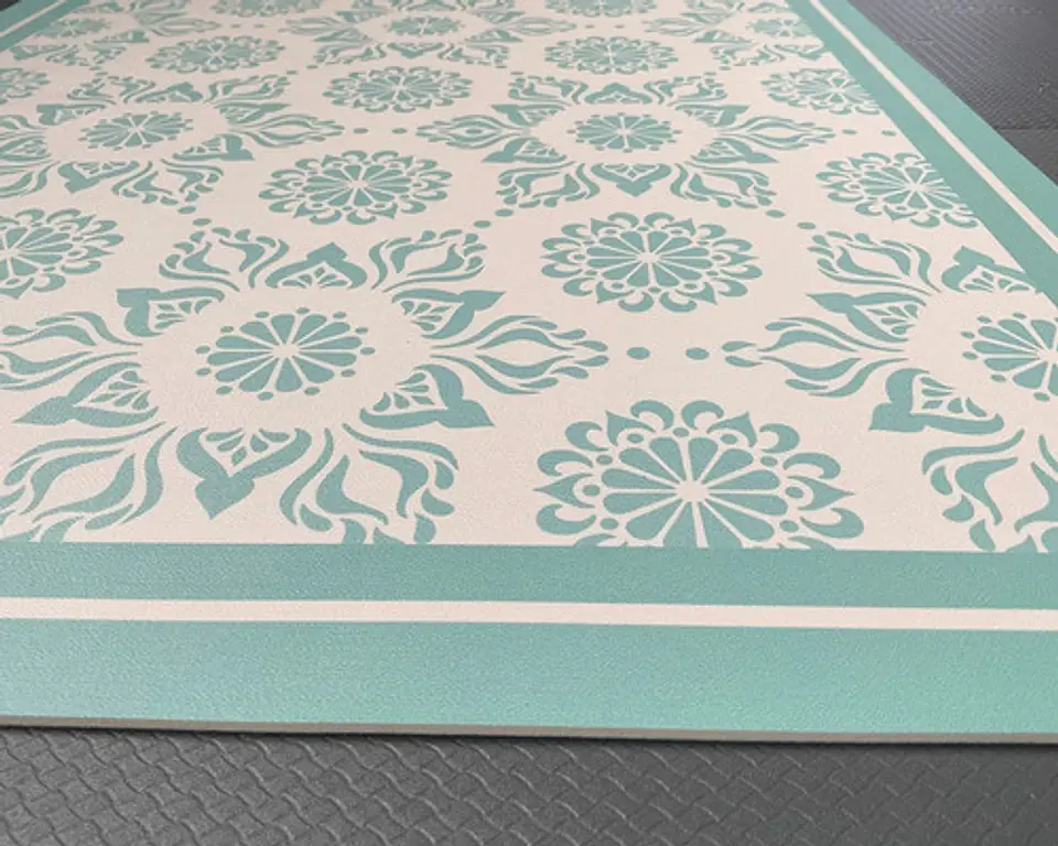 Alfombra Vinílica De Baño - Flor Hindú Turquesa 40x60 Cm 3