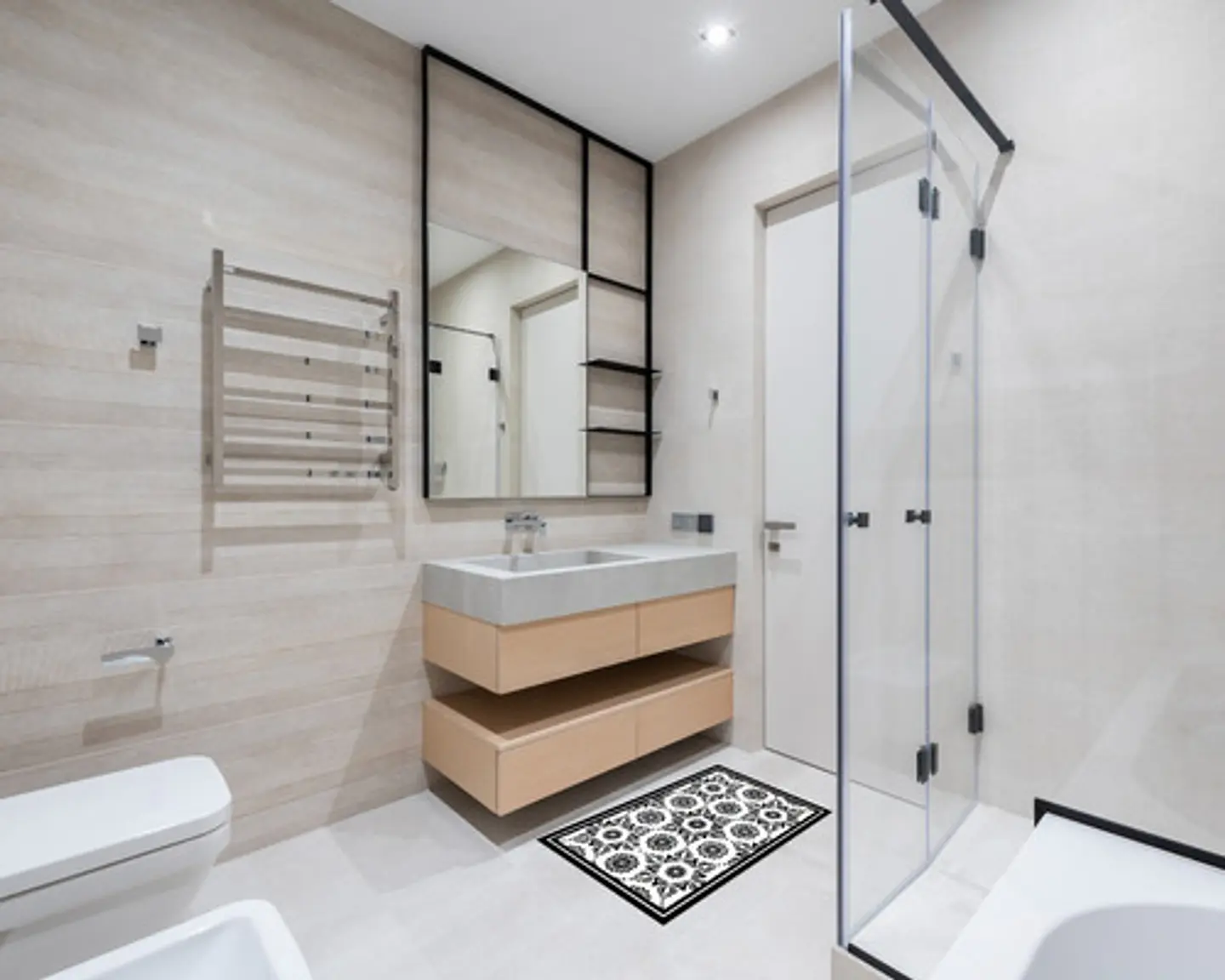 Alfombra Vinílica De Baño Davanti - Flor Hindú Negra 40x60cm 1