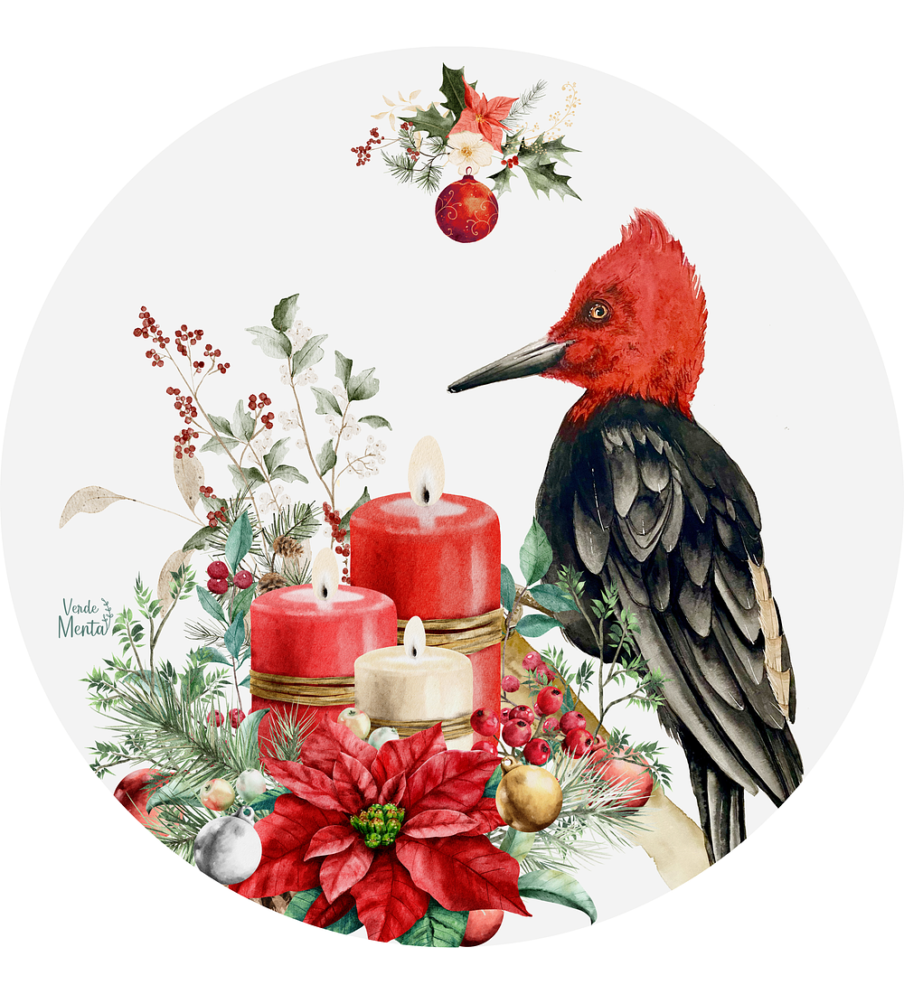 Set 6 individuales Navidad Carpintero Blanco Redondo 37 x 37 cm