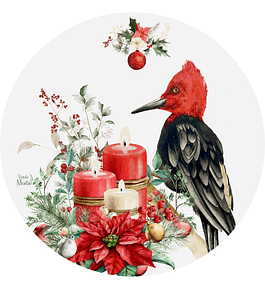 Set 6 individuales Navidad Carpintero Blanco Redondo 37 x 37 cm