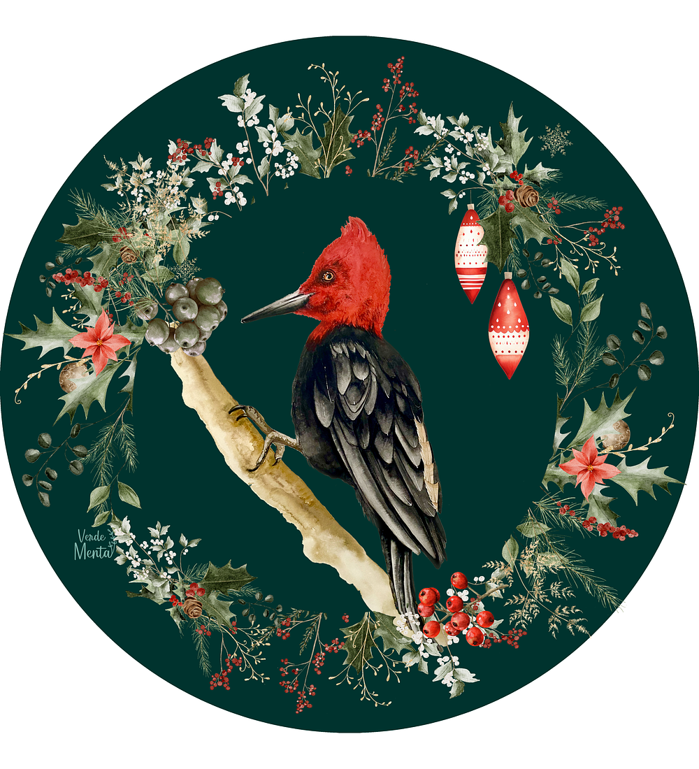 Set 6 individuales Navidad Carpintero Verde Redondo 37 x 37 cm