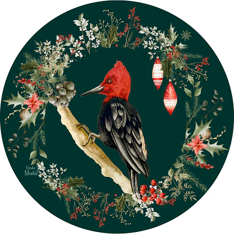 Set 6 individuales Navidad Carpintero Verde Redondo 37 x 37 cm