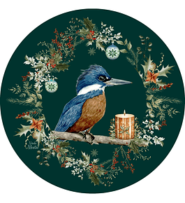 Set 6 individuales Navidad Martín Pescador Verde Redondo 37 x 37 cm