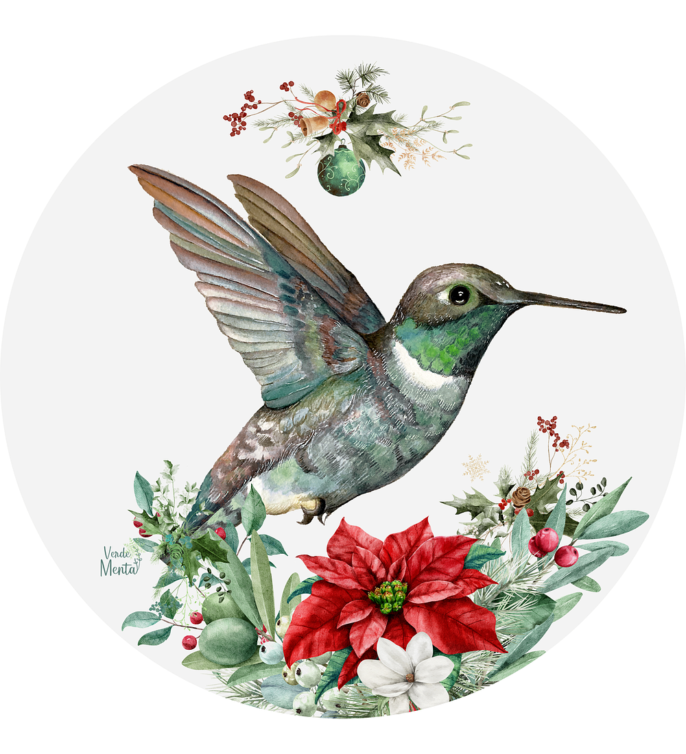 Set 6 individuales Navidad Picaflor Blanco Redondo 37 x 37 cm