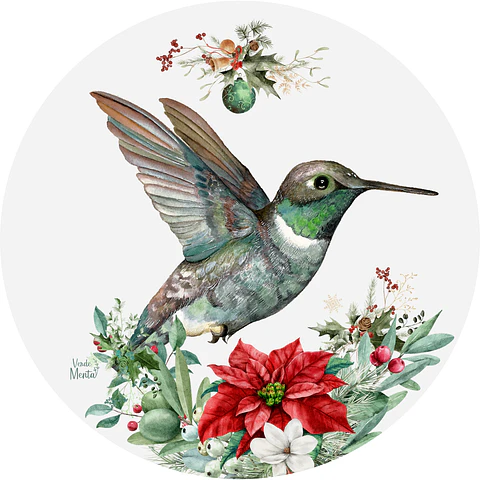 Set 6 individuales Navidad Picaflor Blanco Redondo 37 x 37 cm