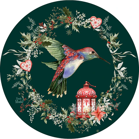 Set 6 individuales Navidad Picaflor Verde Redondo 37 x 37 cm